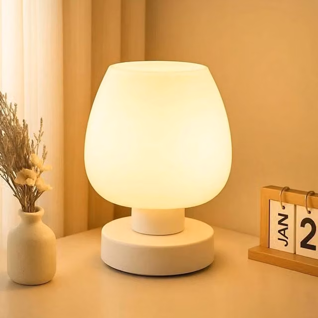 EONLION Modern Touch Table Lamp with White Glass Globe Shade and 3-Level Dimmable Warm White LED – 1