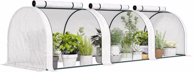 OUTSUNNY White Steel Frame Tunnel Greenhouse with Zipper Doors for Vegetable and Ornamental Gardens