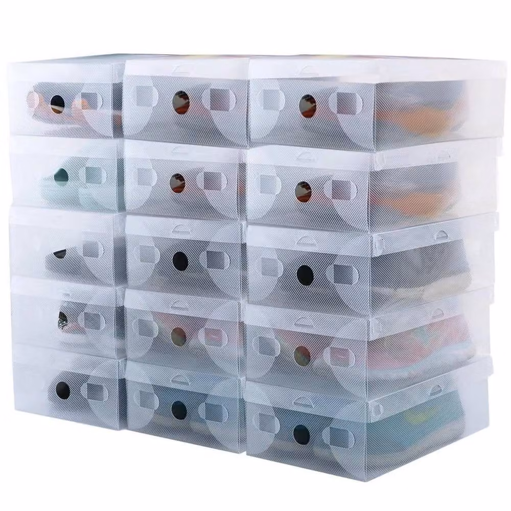 FLAVORA 20 Pack Stackable and Foldable Clear Plastic Shoe Storage Boxes with Back Panel – 2