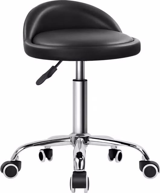 KKTONER Comfortable Black PU Leather Round Rolling Stool with Back Rest and 360 Degree Swivel – 1