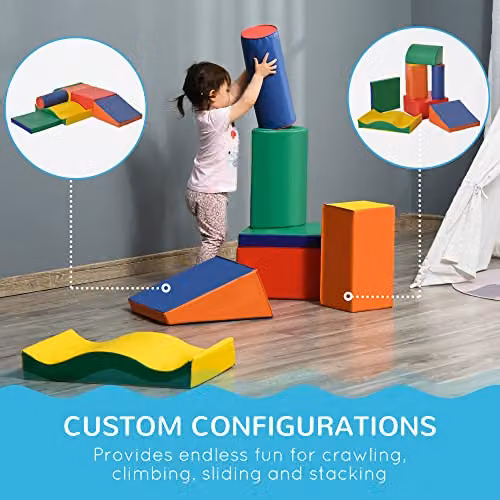HOMCOM 7 Piece Soft Foam Kids Play Set for Stacking and Creative Learning, Red and Multicolour – 3