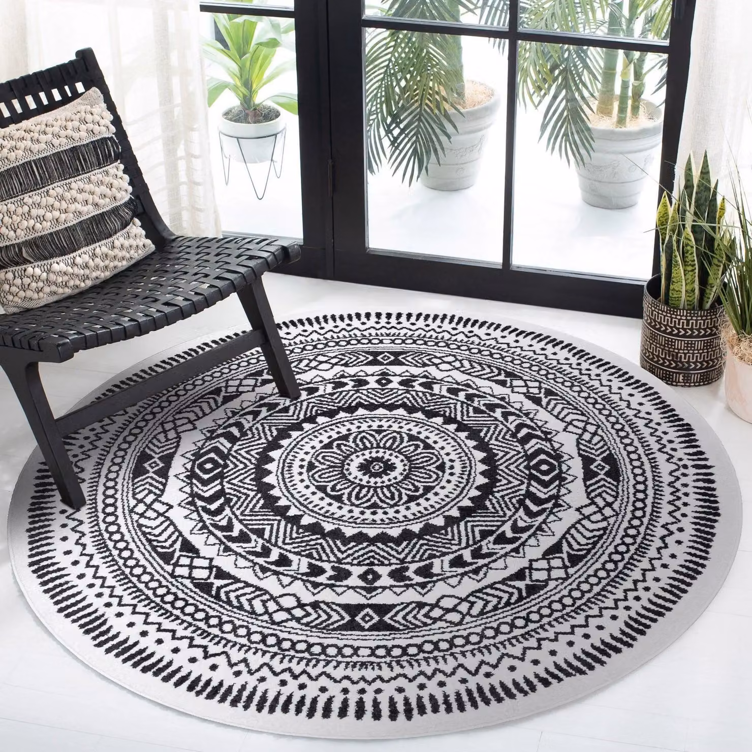 RugsX Ethnic Boho Round Polypropylene Rug in Grey and Multicolour, Diameter: 140 cm – 2