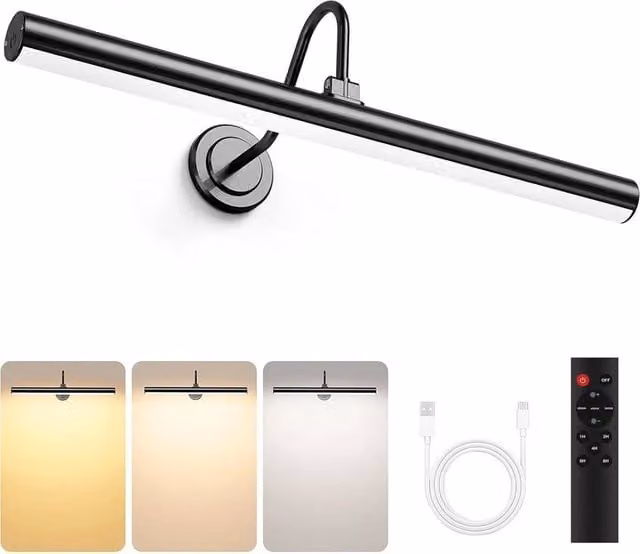 SPETLEK Rechargeable LED Picture Light with Remote and Timer, Black, W: 42 cm