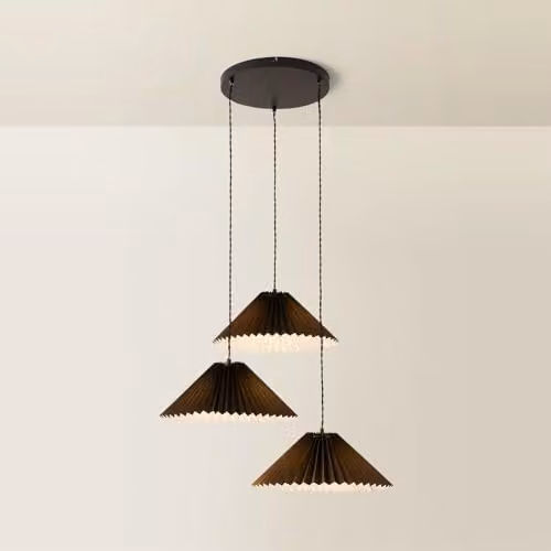 ValueLights Akira Black 3 Way Triple Drop Pleated Fabric Ceiling Pendant Light with LED Bulbs – 1