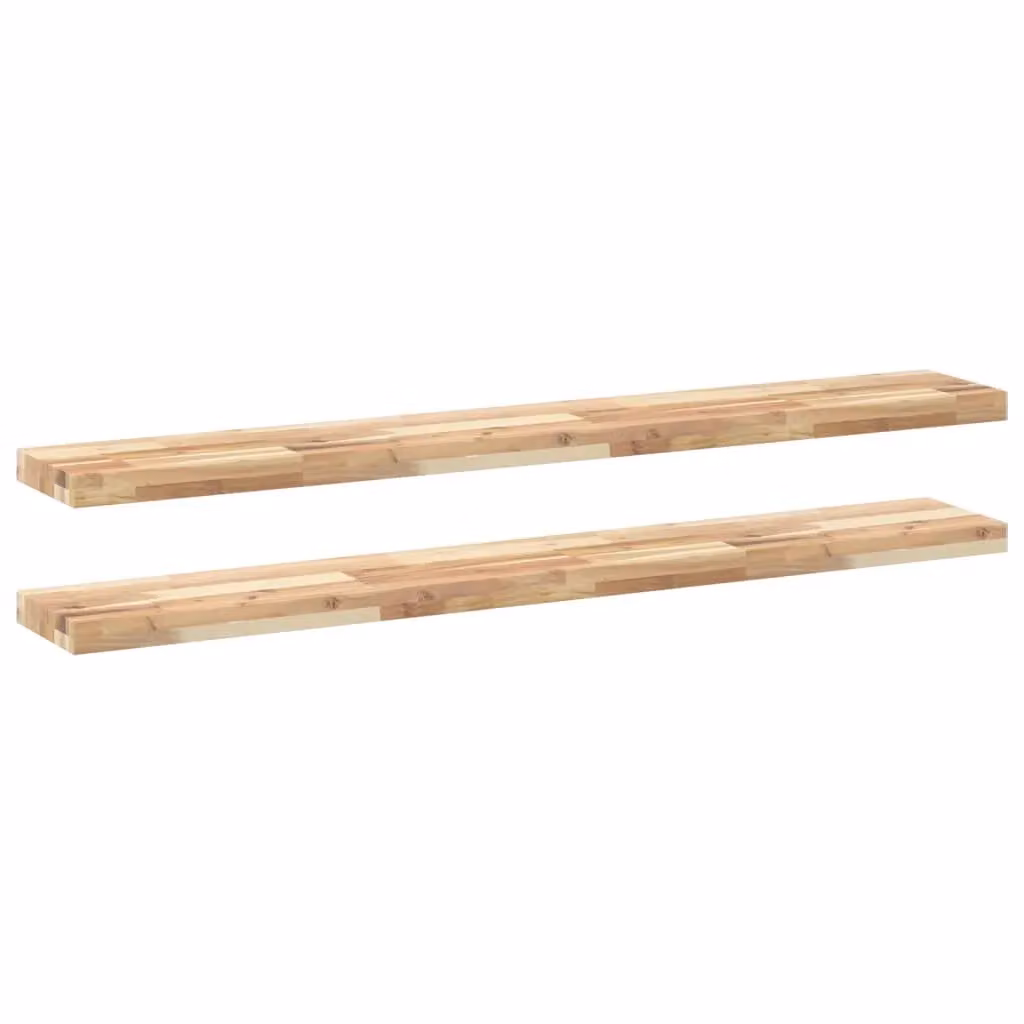 Berkfield Home Set of 2 Floating Shelves in Brown Untreated Solid Acacia Wood, W: 160 cm, D: 20 cm, H: 4 cm