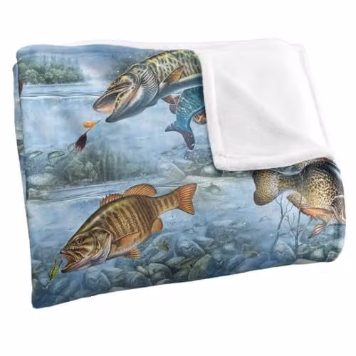 JQ Licensing Freshwater Gamefish Fishing Pattern 2 Silky Touch Super Soft Fleece Throw Blanket in White, W/D/H: 152 x 127 cm – 2