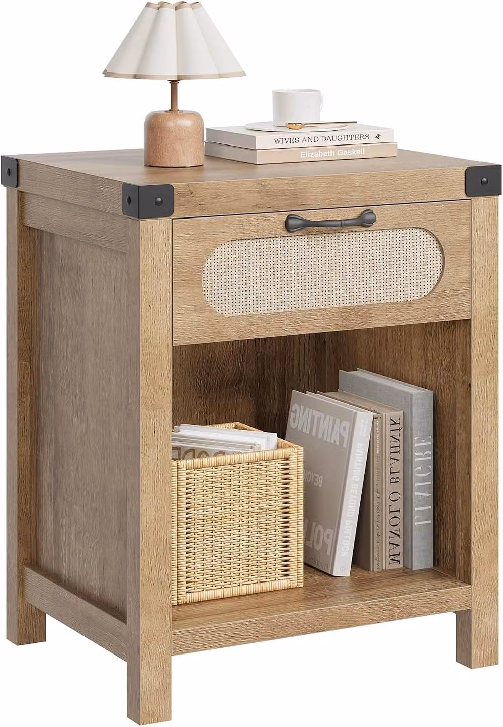 London Boutique Boho Rattan Bedside Cabinet with Drawer and Shelf in Natural – 2