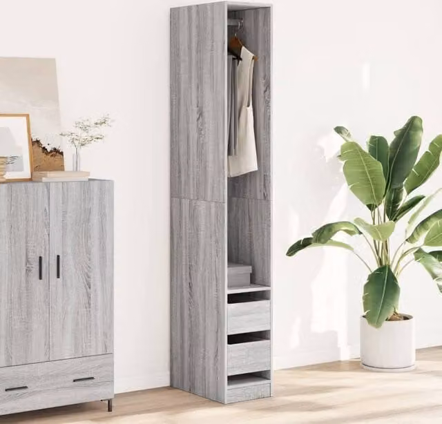 Berkfield Home Sonoma Grey Wardrobe with Integrated Drawers, W/D/H: 30 x 50 x 200 cm