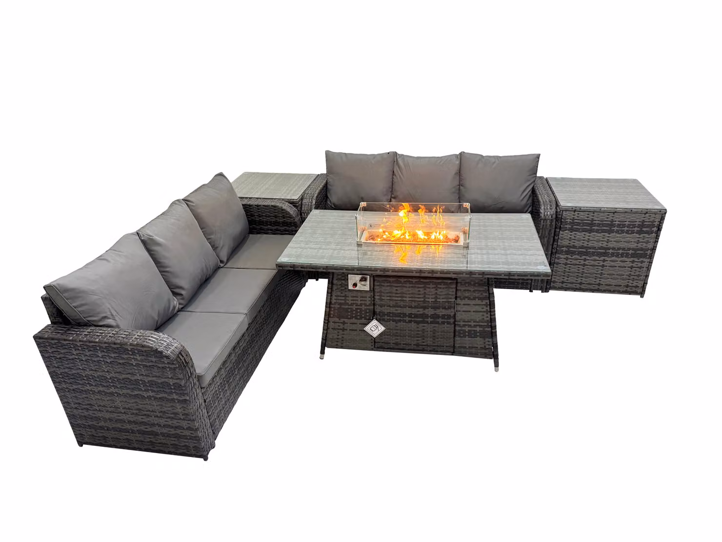 Fimous Garden Rattan 3 Seater Sofa with 2 Side Tables in Dark Grey Mixed – 2