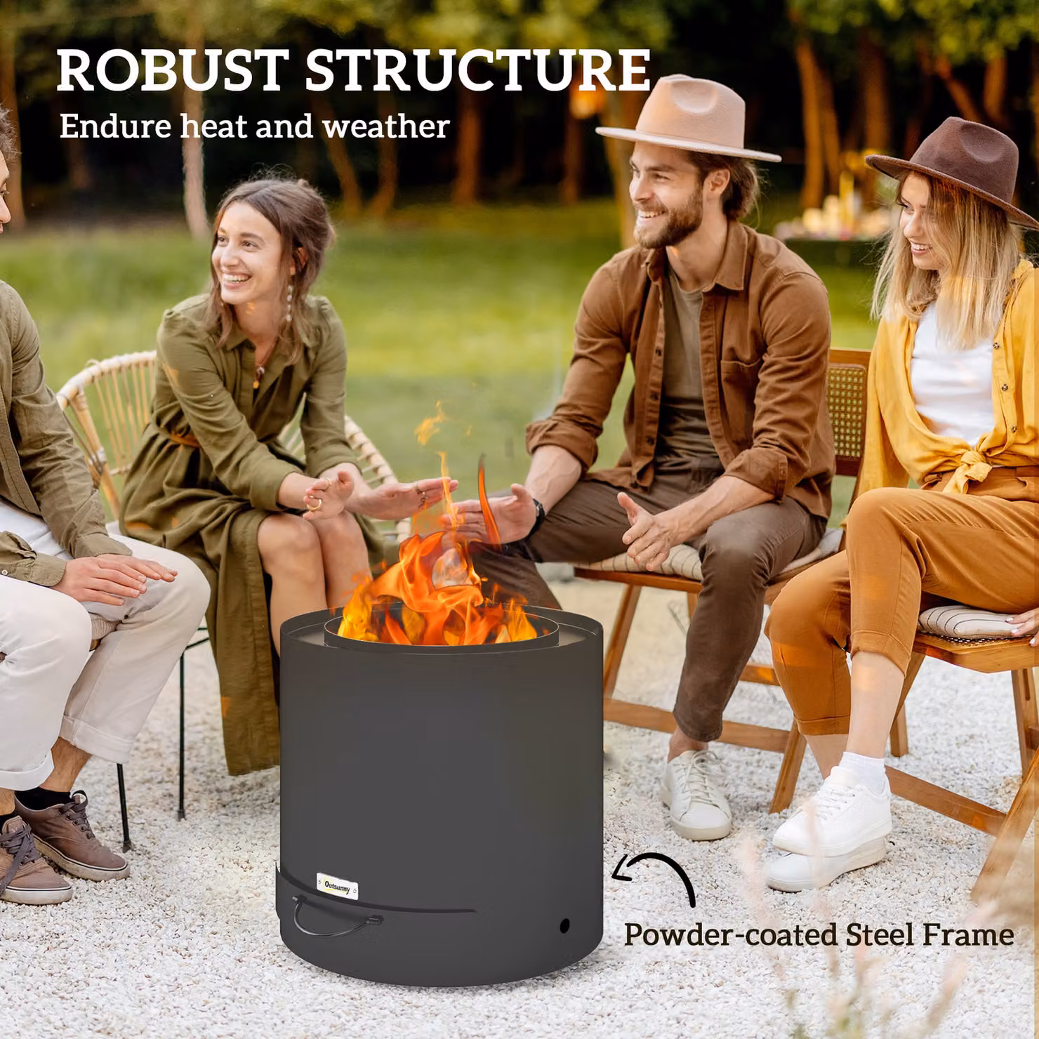 Outsunny Black Steel Wood-burning Fire Pit and Fire Bowl with Poker – 5