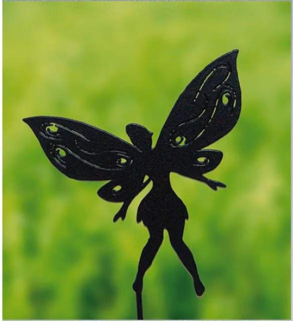 Poppyforge Small Fairy on Stake Garden Ornament in Black Metal, H: 30 cm