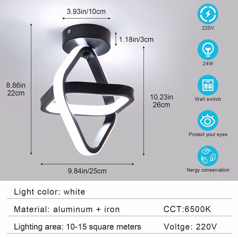 Pheashine Modern LED Ceiling Light, 22W Square Design, Black – 2