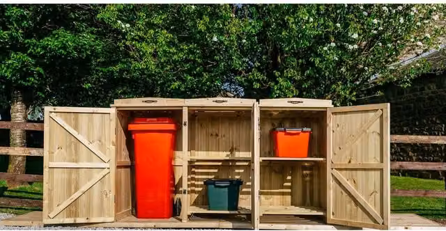 Buttercup Farm Chatburn Bin Store in Brown, Fits 1x 180L/240L Wheelie Bin and 4x Boxes, W/D/H: 192 x 80.4 x 120 cm – 1
