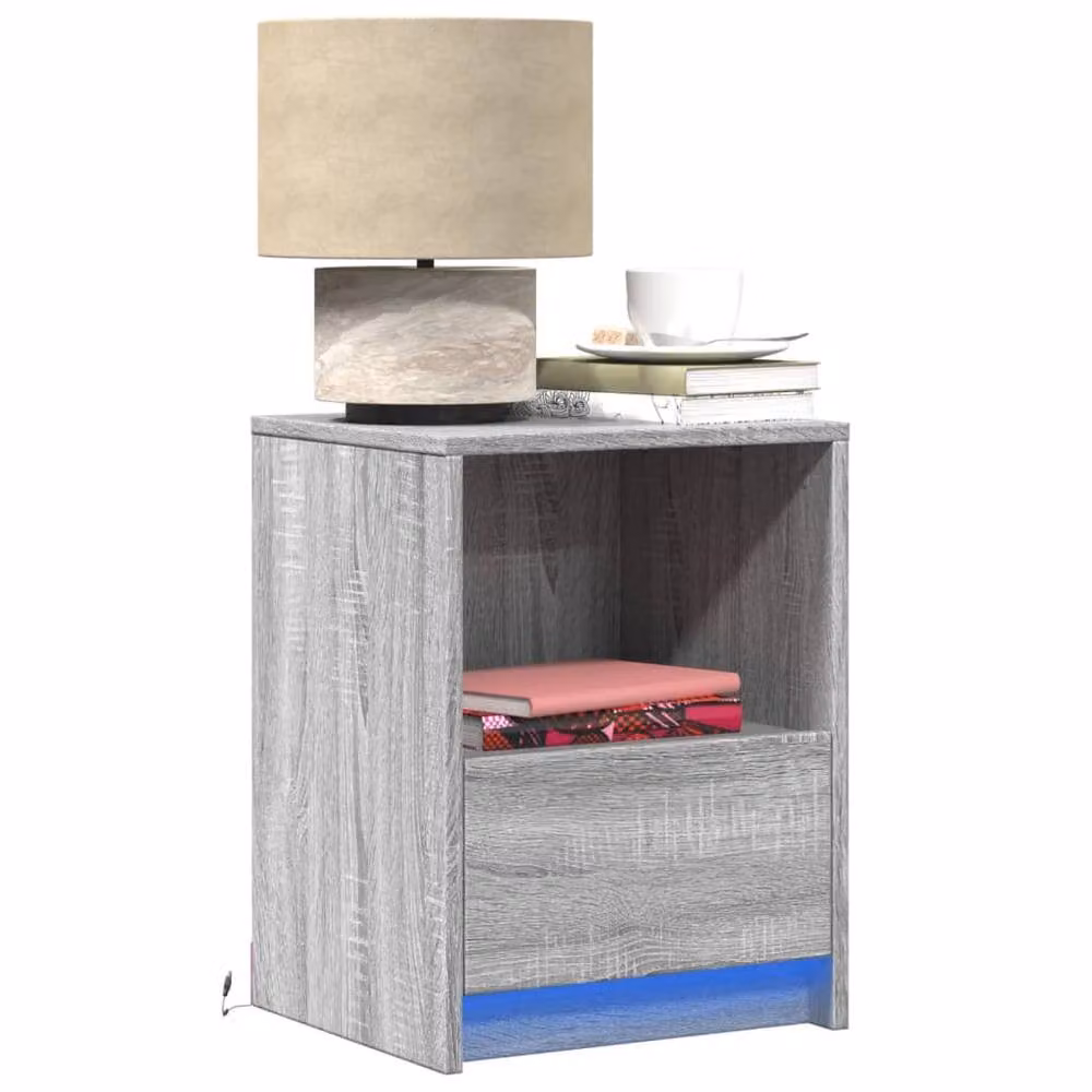 Berkfield Home Set of 2 Modern Grey Bedside Cabinets with Integrated LED Lighting – 2