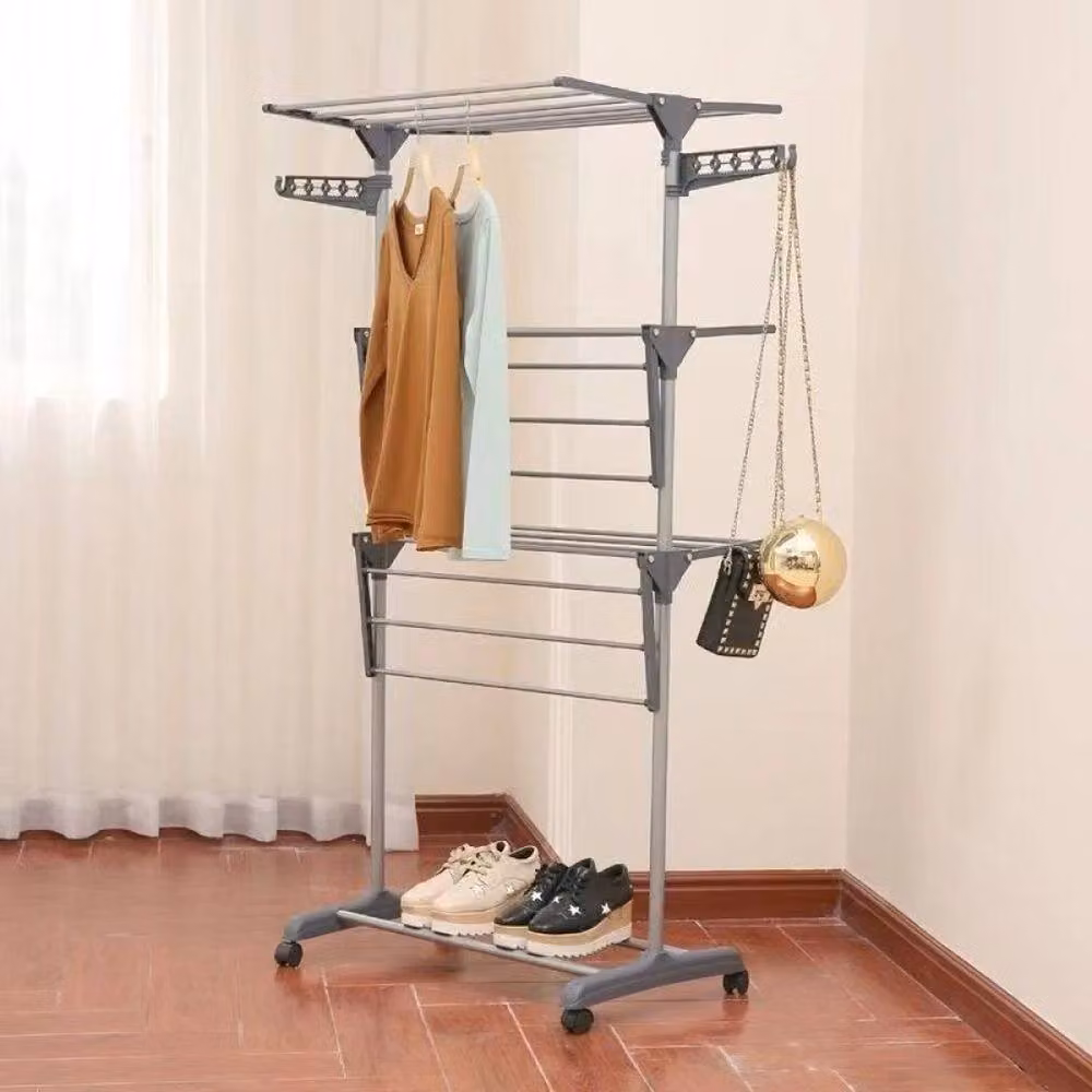 NESTLUNE 4 Tier Folding Clothes Airer Drying Rack in Silver, W: 100 cm, D: 15 cm, H: 75 cm – 2