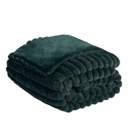 OHS Green Faux Fur Ribbed Fleece Throw Blanket, W/D/H: 125 x 150 cm