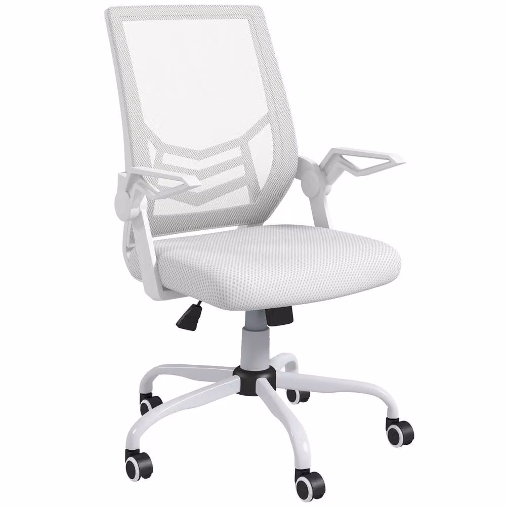 Rolipo Mesh Swivel Office Chair with Lumbar Support and Flip-Up Armrests in White – 2