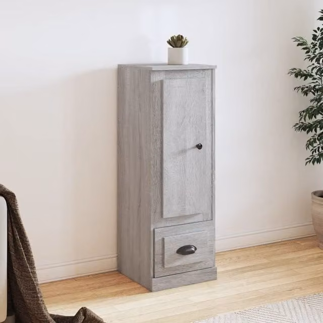 Berkfield Home Grey Sonoma Highboard with Hinged Doors and Drawers, W/D/H: 36 x 35.5 x 103.5 cm