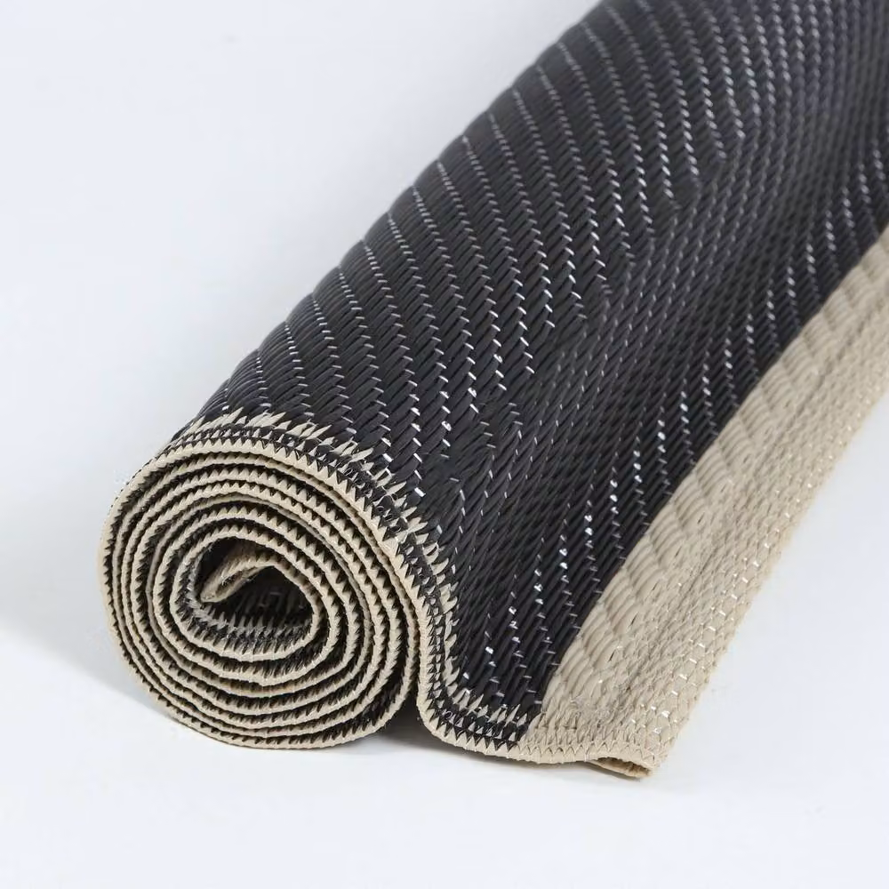 THE RUGS Reversible Weatherproof Outdoor Rug Wavy Line Black & Beige W: 180 cm, D: 270 cm – 5