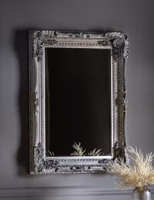 Gallery Direct Carved Louis Extra Large Rectangular Wall Mirror in Silver