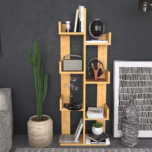 Decorotika Luisa Bookshelf in Brown Wood, Height: 140 cm