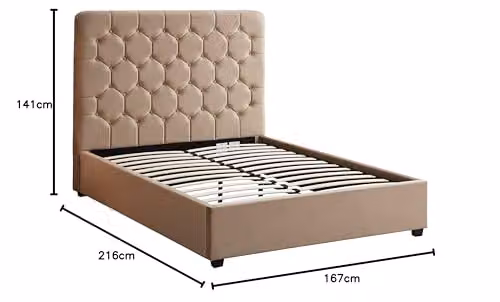 Seconique Madison King Size Upholstered Bed in Fawn Velvet Fabric with Lift Up Base, W/D/H: 152.4 x 180 x 216 cm – 2