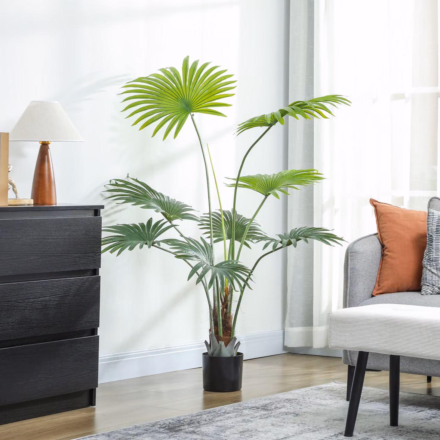 HOMCOM 145 cm Artificial Palm Tree in Green with Lifelike PEVA Leaves and Plastic Pot – 5