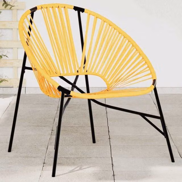 Berkfield Home Garden Modern Egg Lounge Chair in Black and Yellow Poly Rattan with Powder Coated Steel Frame – 1