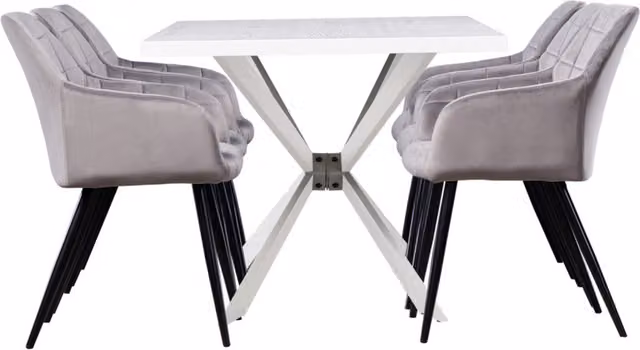 Life Interiors Camden Duke LUX Rectangular Dining Set with Table and 6 Grey Upholstered Chairs
