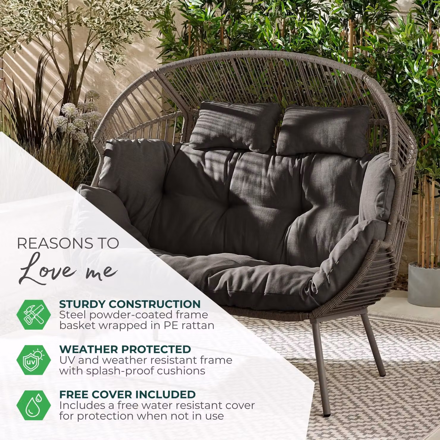 FurnitureboxUK Egg Grey Rattan Double Chair for Indoor and Outdoor Use – 6