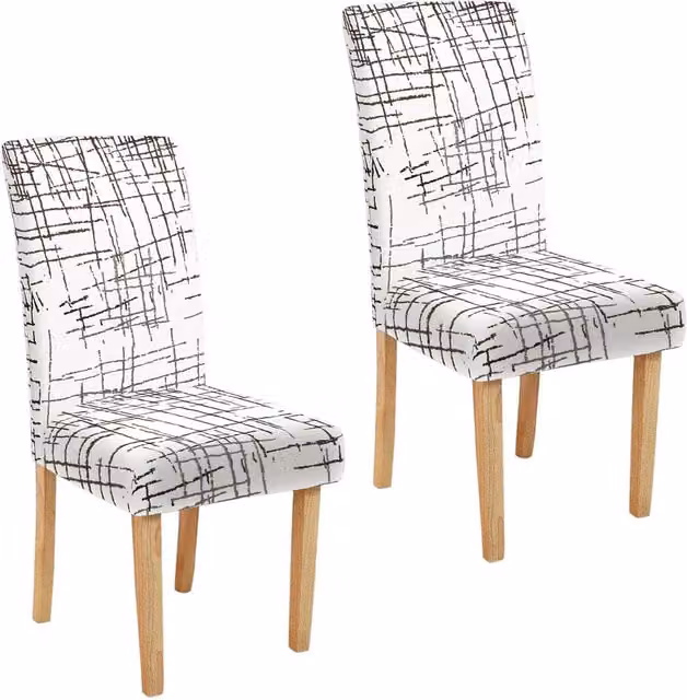 Roseley Dining Chair Stretch Covers in Blue and White Graphic Pattern, Pack of 2