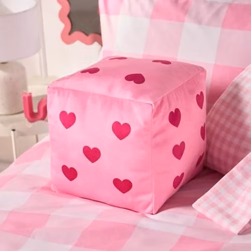 OHS Dice Shaped Heart Print Throw Pillow in Pink, 21 x 21 cm – 4