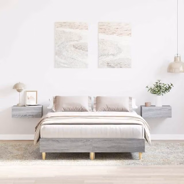 Berkfield Home Sonoma Bed Frame in Grey, Engineered Wood, W/D/H: 140 x 190 cm