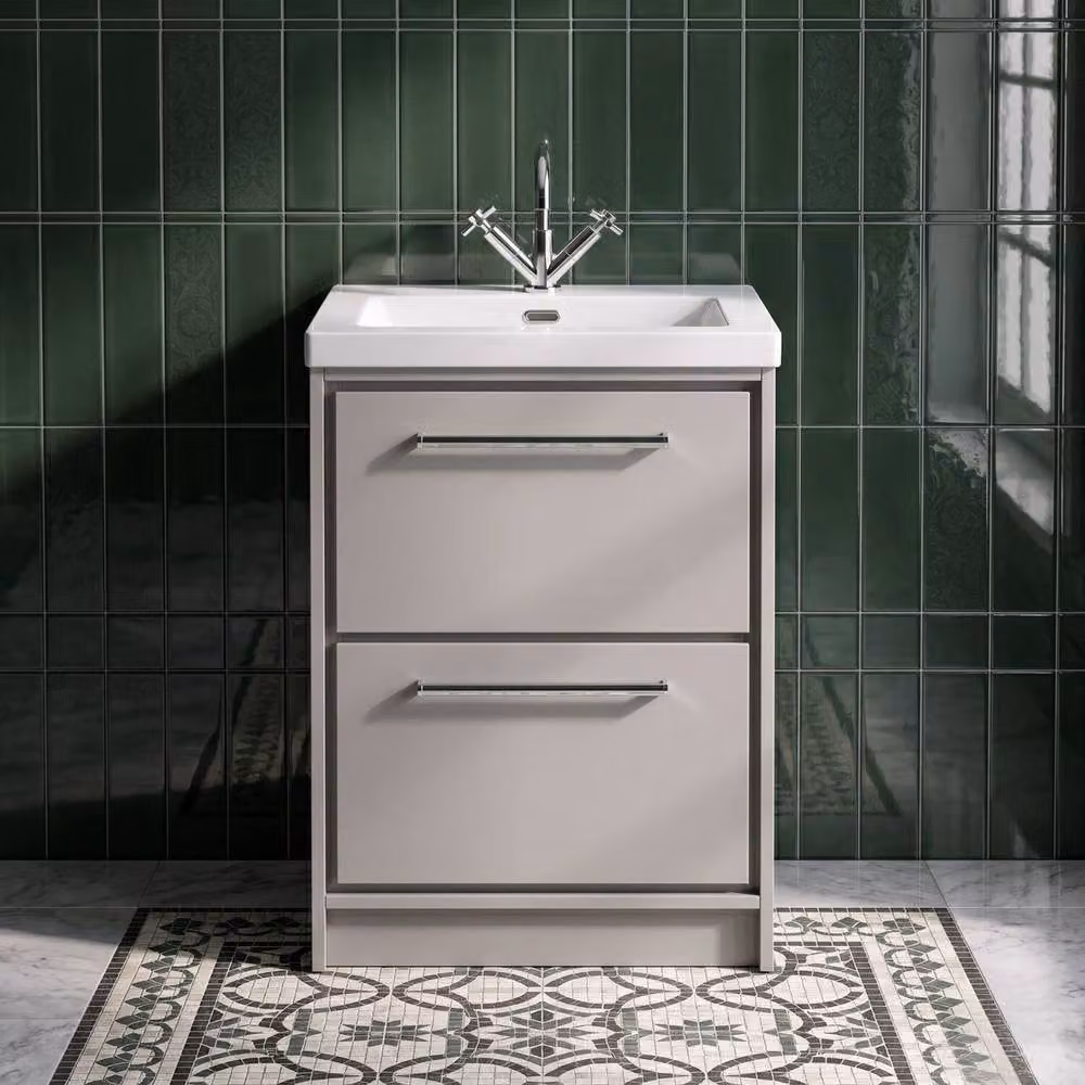 Balterley Modern Grey Bathroom Floor Unit with 2 Soft-Close Drawers and Fireclay Basin, Width: 60 cm – 3