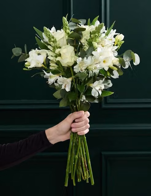M&S Flower Market White Rose and Scented Freesia Organic Floral Bouquet