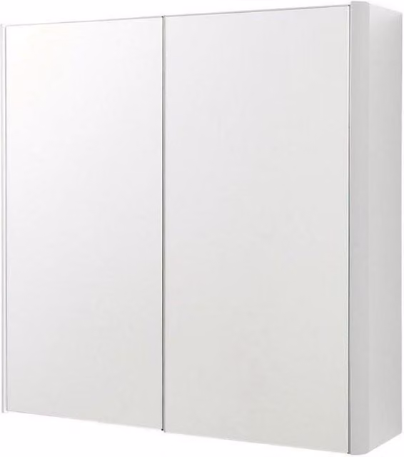 Clifton Gloss White 2-Door Mirror Bathroom Cabinet with Soft Close Hinged Doors, H 60 cm x W 60 cm