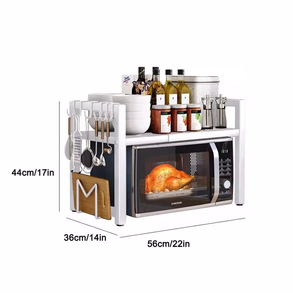 EONLION White 2-Layer Expandable Microwave Oven Rack with Adjustable Shelves, Width: 100 cm – 2