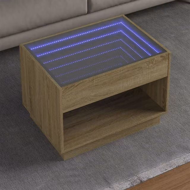 Berkfield Home Infinity LED Coffee Table in Sonoma Oak Brown, W/D/H: 70 x 50 x 50 cm