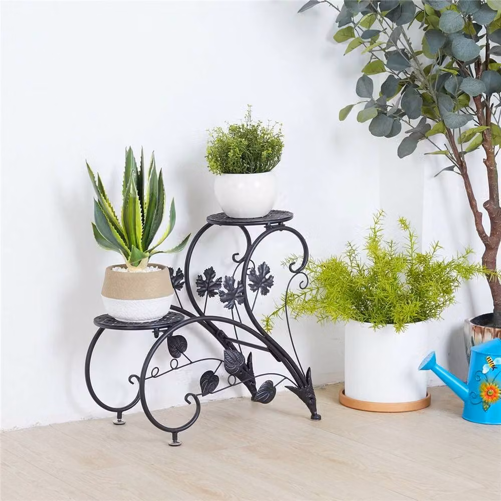 NESTLUNE 2-Piece Metal Plant Holder Set in Matt Black, H 100 cm x W 15 cm – 4