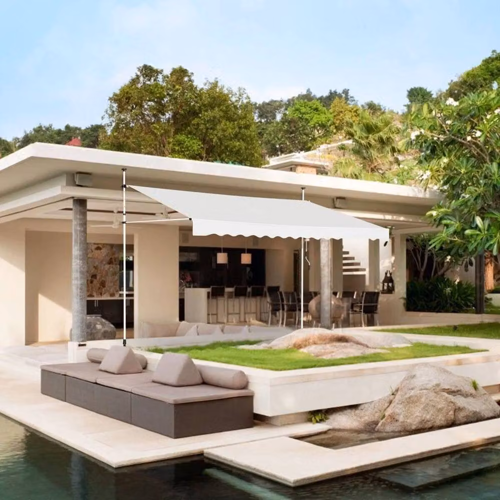 Kelvenix Retractable Wall-Mounted Sun Shade Awning in Beige and White with Aluminium Frame and Crank Mechanism – 3
