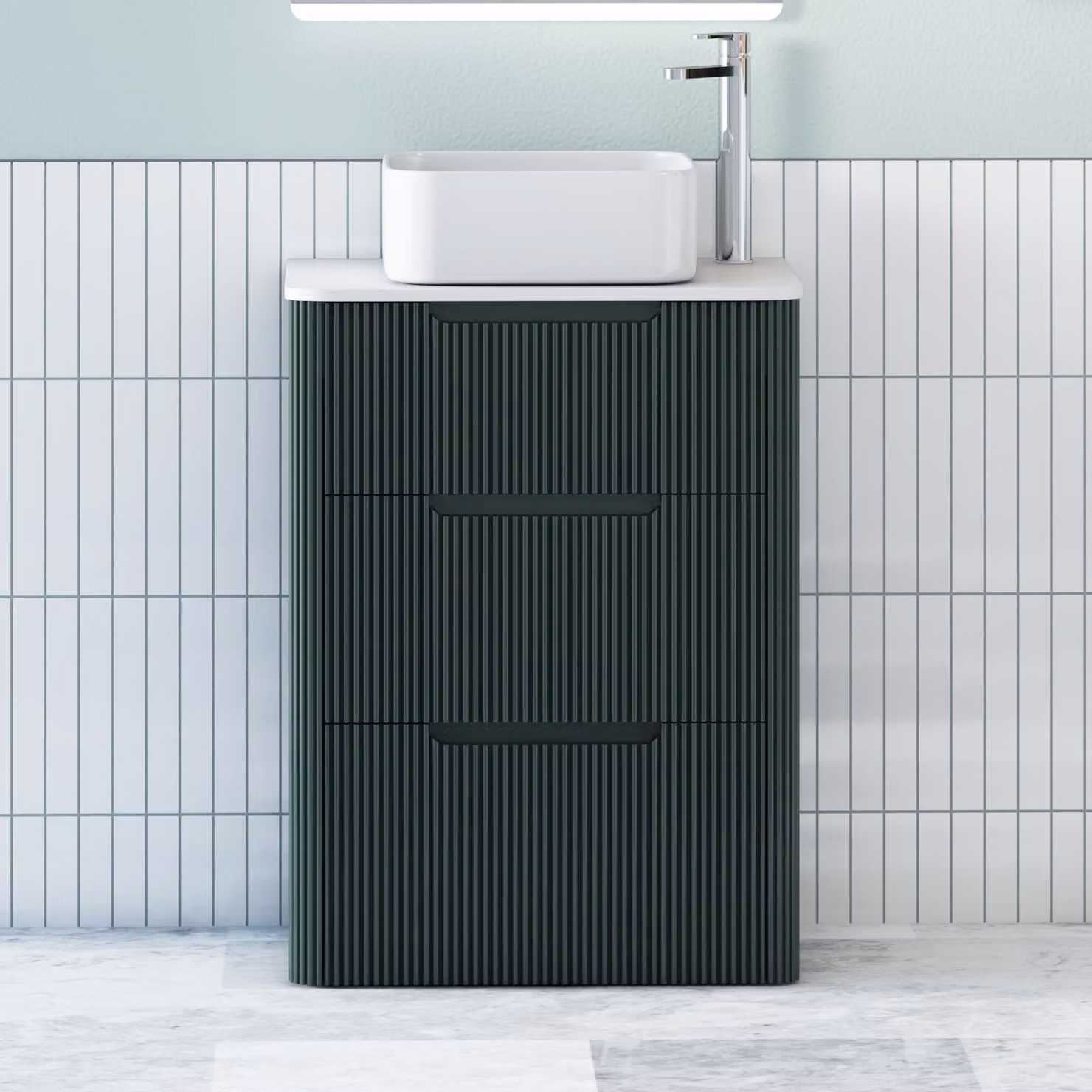Royal Bathrooms Avenza Floor Standing Vanity Unit with Elena Basin, Moss Green and White, Depth: 60 cm