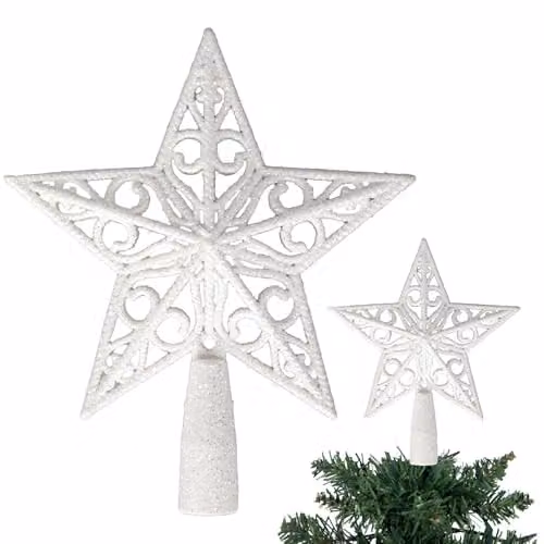 Shatchi White Glitter Star Christmas Tree Topper, 14.5 cm