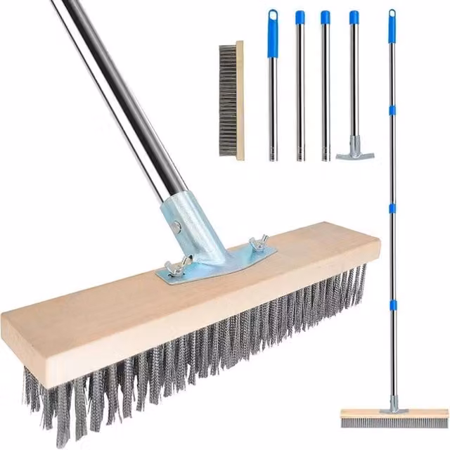 FLAVORA Heavy Duty Stainless Steel Wire Broom Brush with Scraper in Silver and Sand, W/D/H: 100 x 15 x 160 cm – 1