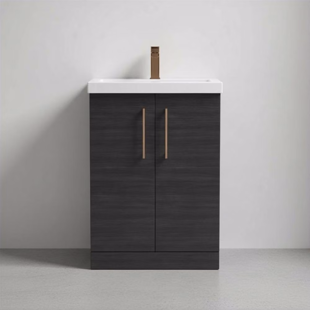 Balterley Contemporary 2-Door Freestanding Bathroom Floor Vanity Unit with Basin, Black Matt, Width: 60 cm – 3