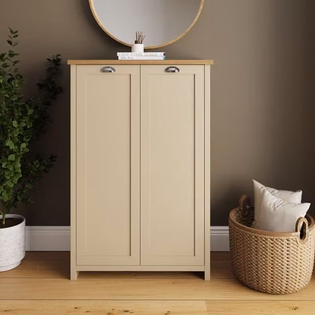 GFW Lancaster 2 Door Freestanding Shoe Cabinet in Beige with Internal Shelves – 2