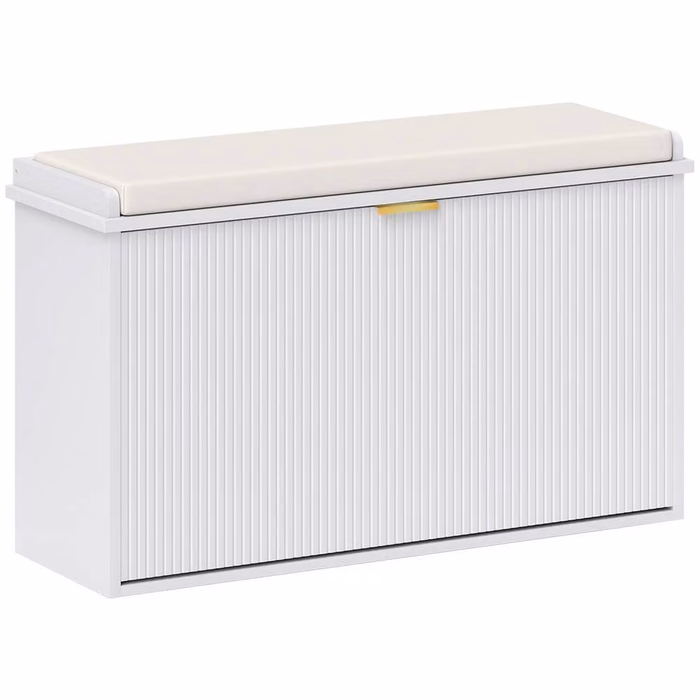 Wyld Haus Lidito White Shoe Storage Bench with Cushioned Top, W/D/H: 80 x 47.5 x 26 cm – 2