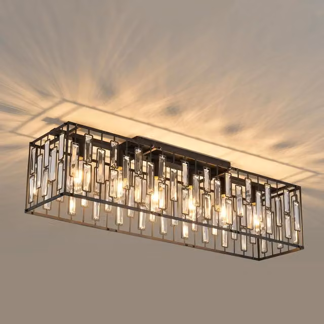 Garwarm Modern Black Crystal Chandelier Ceiling Light with Transparent Accents – 1