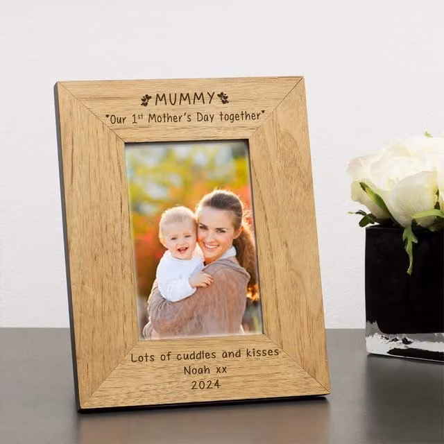 Uniqueful Personalised MUMMY Our 1st Mother's Day Wooden Picture Frame, Brown, W/D/H: 19.5 x 17.5 x 24.5 cm