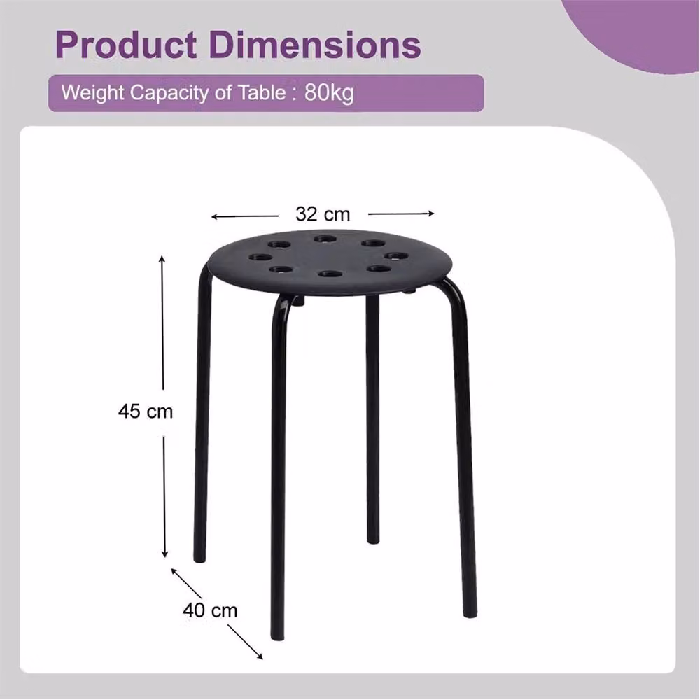 Nordara Black Stackable Round Plastic Stool with Metal Legs – 2