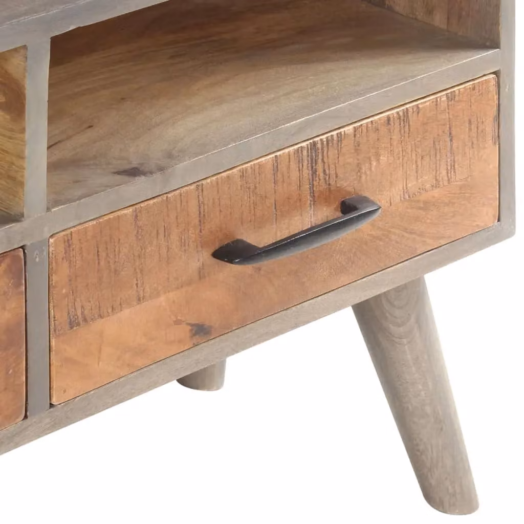 Berkfield Home Grey TV Cabinet in Solid Rough Mango Wood W/D/H: 130 x 35 x 51 cm – 3